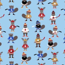 Purely Canadian EH! FLANNEL Critters Playing Hockey Blue 22577