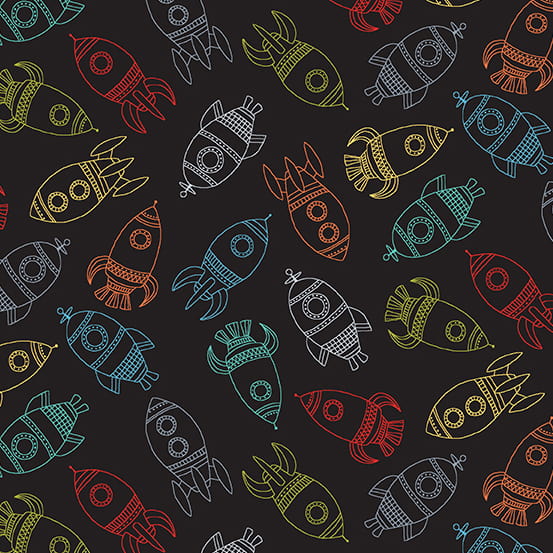 Outer Space Rockets Black