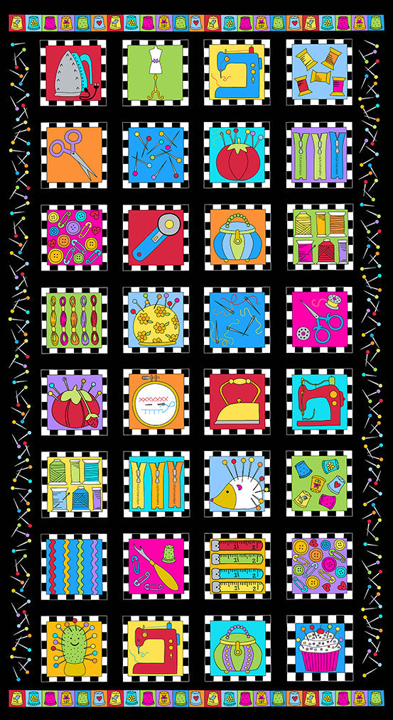 Sew Happy Panel Black - A9865-K