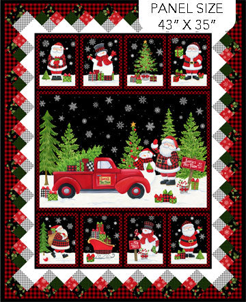 Santa's Tree Farm Panel Black Multi