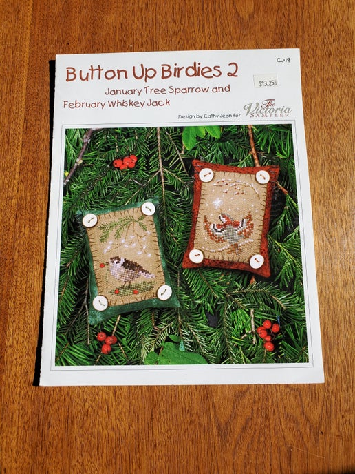 The Victoria Sampler - Button Up Birdies 2 January Tree Sparrow and February Whisky Jack (with embellishment pack)