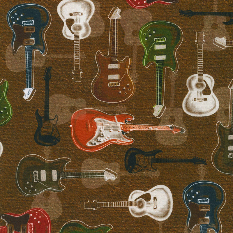 3 Meter Fabric Bundle (Green Orange Brown Guitars)