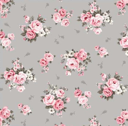 Jersey 65" Wide Pink Floral on Grey - 419-242