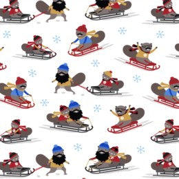 Purely Canadian EH! FLANNEL Critters Sledding White  22582