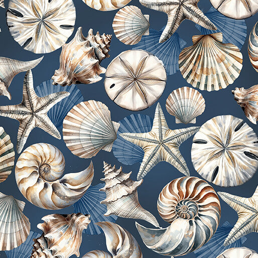 Seashell Serenade Navy 108" Wide
