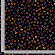 Calico Cat Floral Paw Prints Black