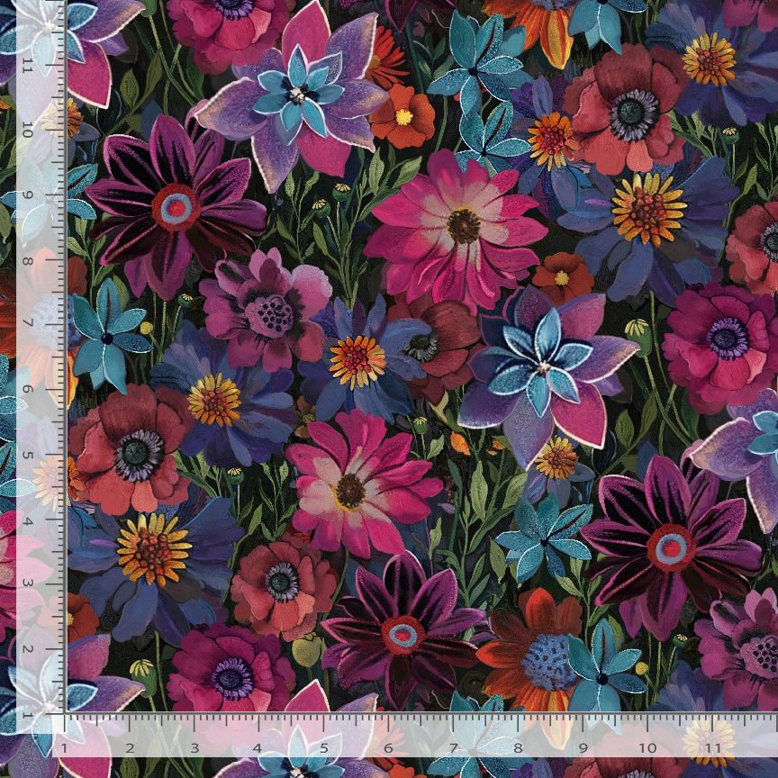 Calico Cat Forest Floral Black