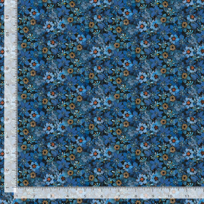 Calico Cat Tiny Packed Floral Blue