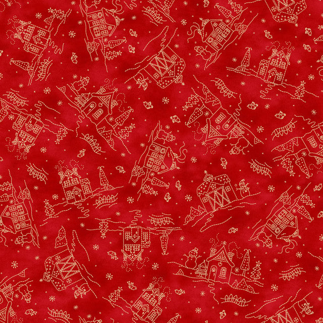Christmastime Cottages Red