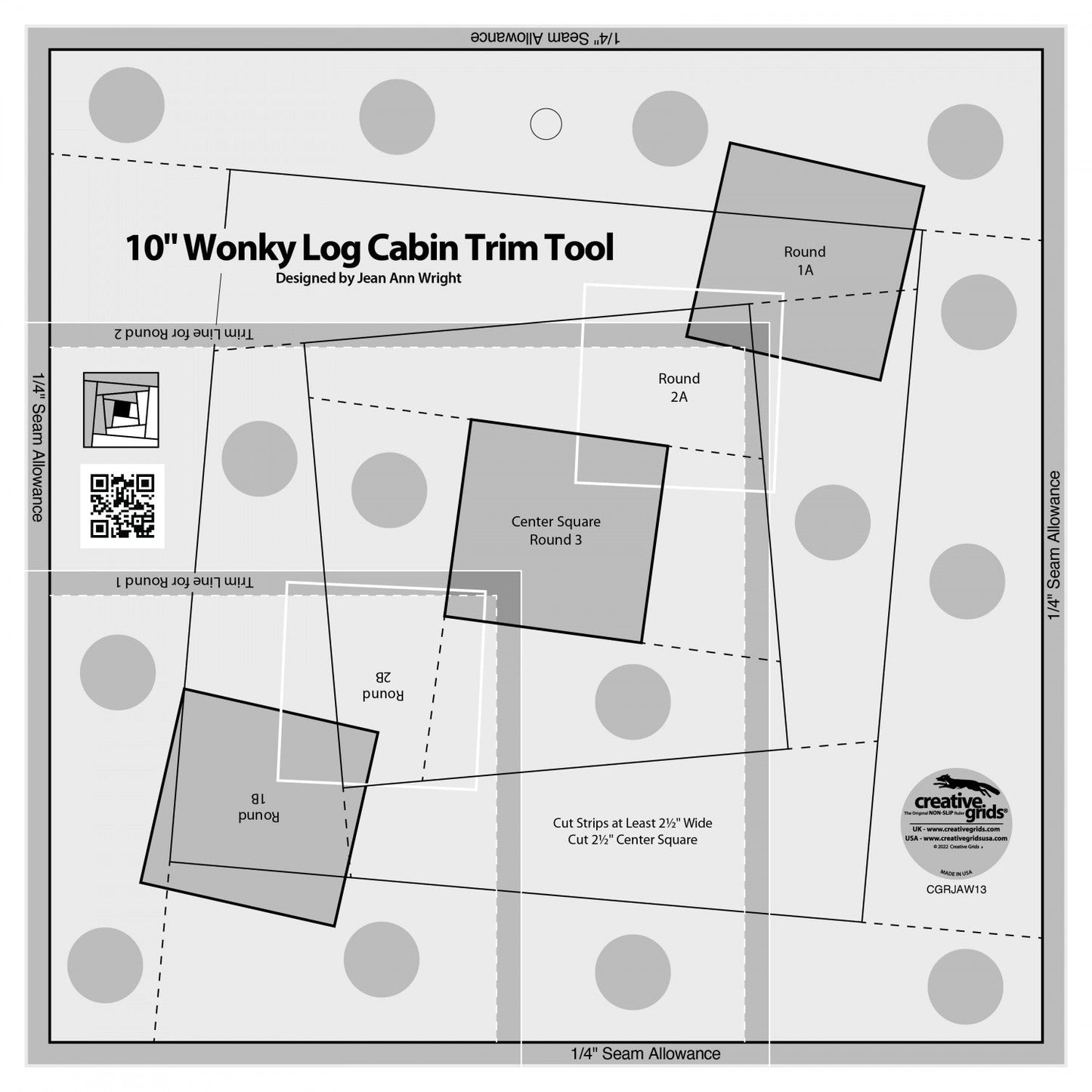 Creative Grids Ruler 10in Wonky Log Cabin Trim Tool
