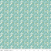 Floral pattern fabric swatch on a light blue background