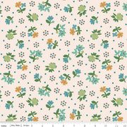 Floral pattern fabric with small flowers and leaves on a beige background