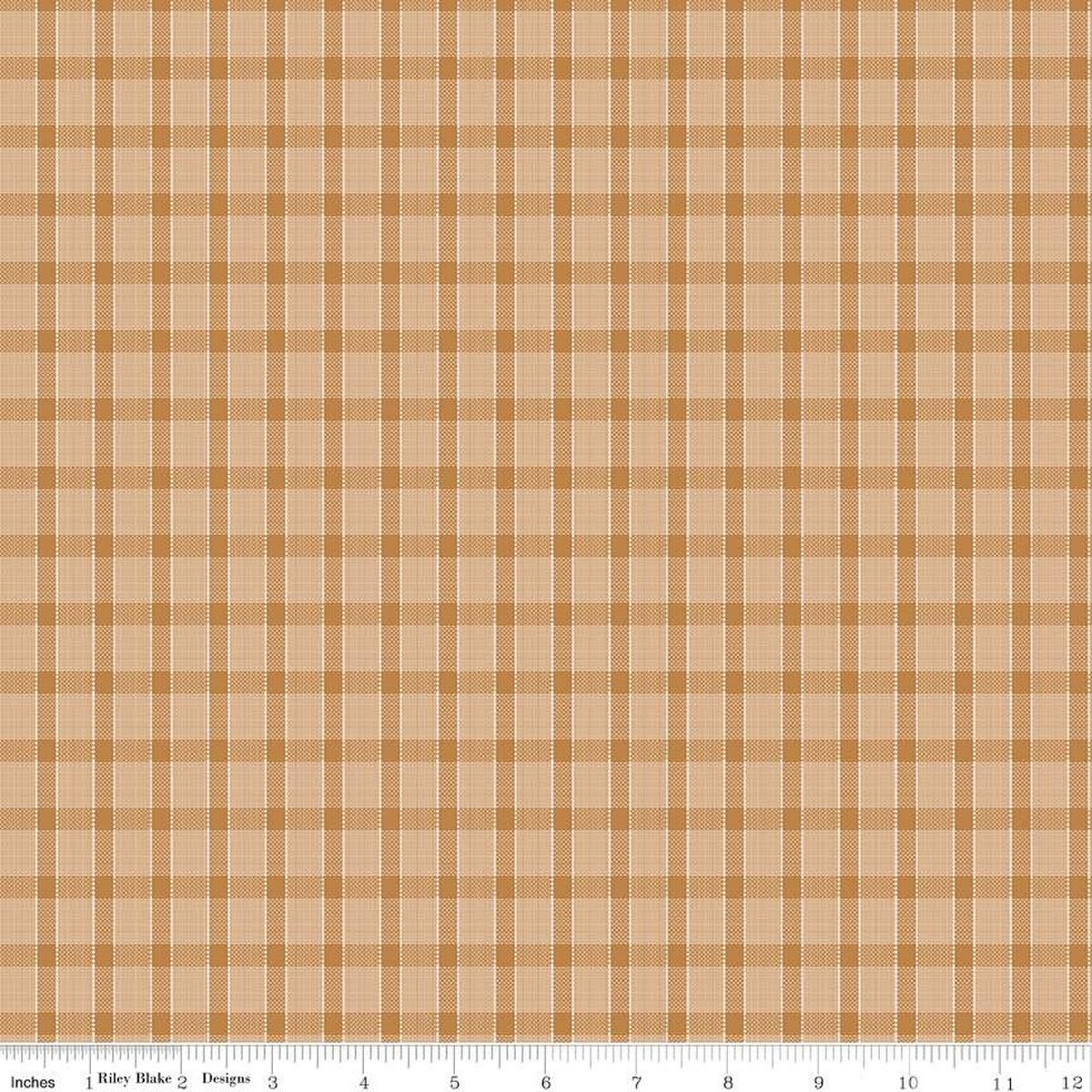 Plaid fabric pattern with brown and beige colors on a plain background