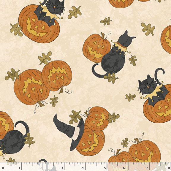 Halloween Haunts Tossed Cats & Pumpkins Multi