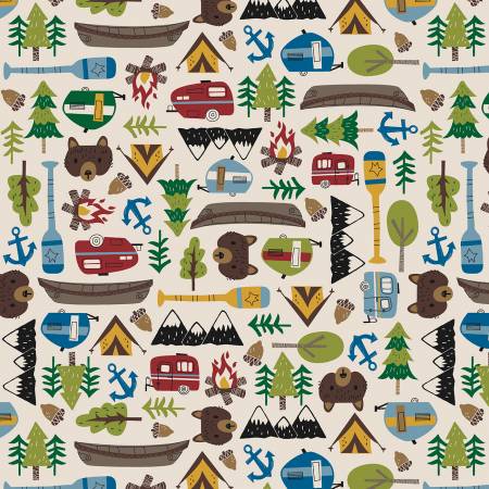 Beige Canoes and Camp Motifs