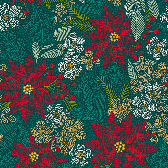 Holiday Stitches Stitched Christmas Floral Deep Green