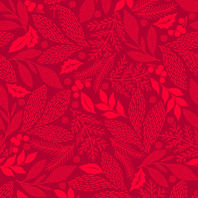 Holiday Stitches Stitched Evergreens Red