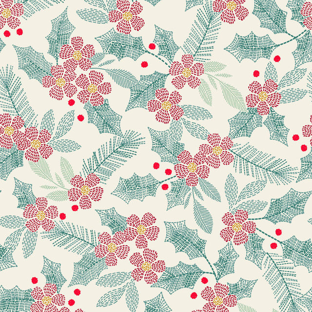 Holiday Stitches Stitched Holly Cream