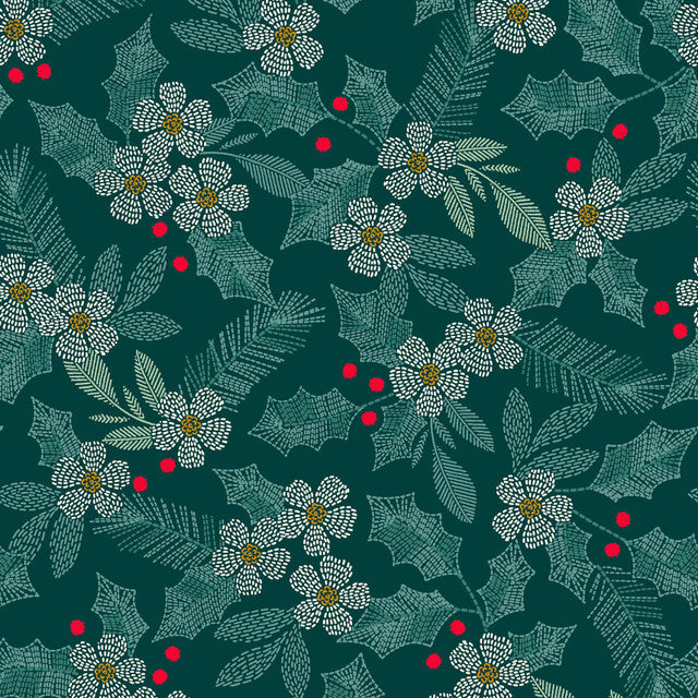 Holiday Stitches Stitched Holly Deep Green