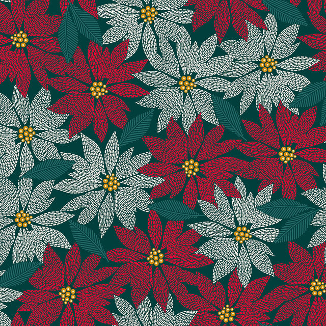 Holiday Stitches Stitched Poinsettia - 108" Red/Green