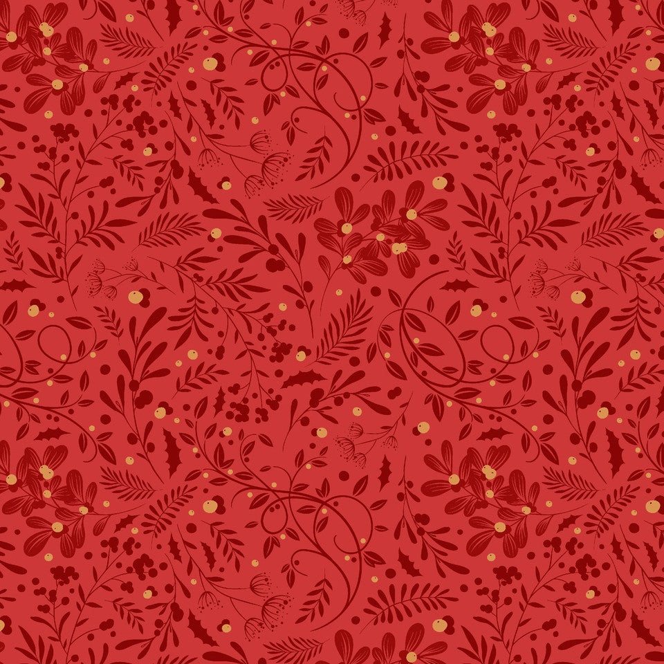 Holly Jolly Calico Crimson Swirls Foliage