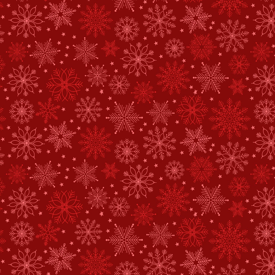 Holly Jolly Calico Crimson Snowflakes