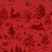 Holly Jolly Calico Crimson Winter Scene