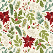 Holly Jolly Calico Ecru Poinsettia Floral