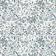 Holly Jolly Calico Ecru Navy Swirls Foliage