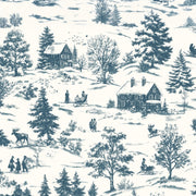 Holly Jolly Calico Ecru Navy Winter Scene