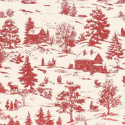 Holly Jolly Calico Ecru Red Winter Scene