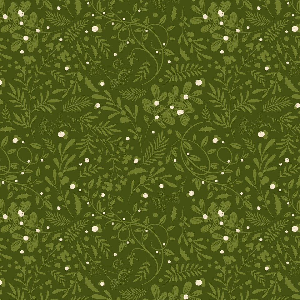 Holly Jolly Calico Evergreen Swirls Foliage