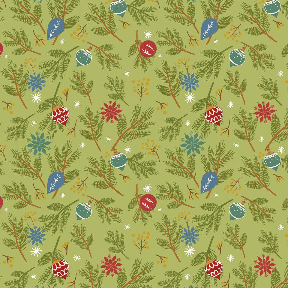 Holly Jolly Calico Evergreen Pine Bough Ornaments