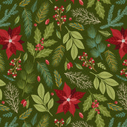Holly Jolly Calico Evergreen Poinsettia Floral