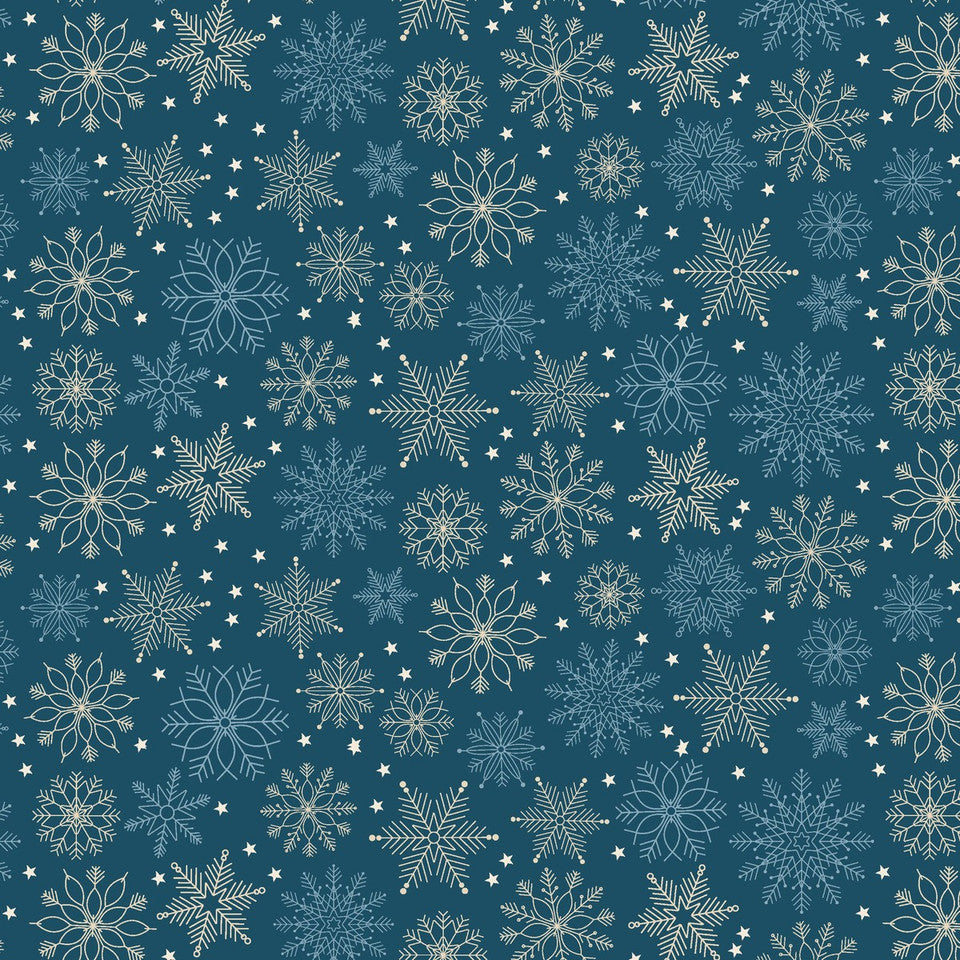 Holly Jolly Calico Navy Snowflakes