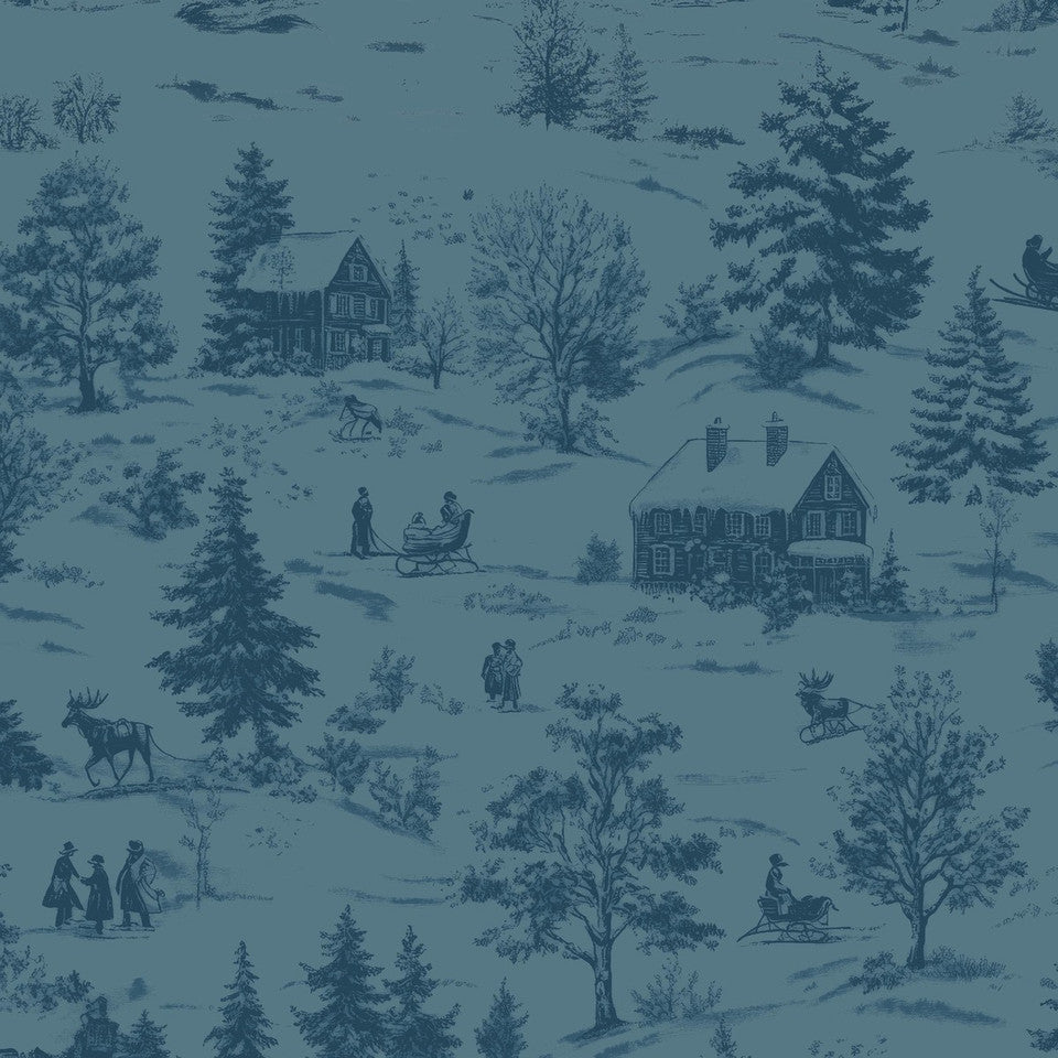 Holly Jolly Calico Navy Winter Scene