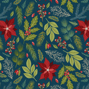 Holly Jolly Calico Navy Poinsettia Floral