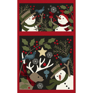 Holly Jolly Flannel Snowmen Panel (27in) Black