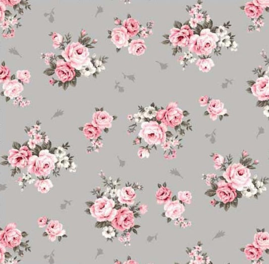 Jersey 65" Wide Pink Floral on Grey