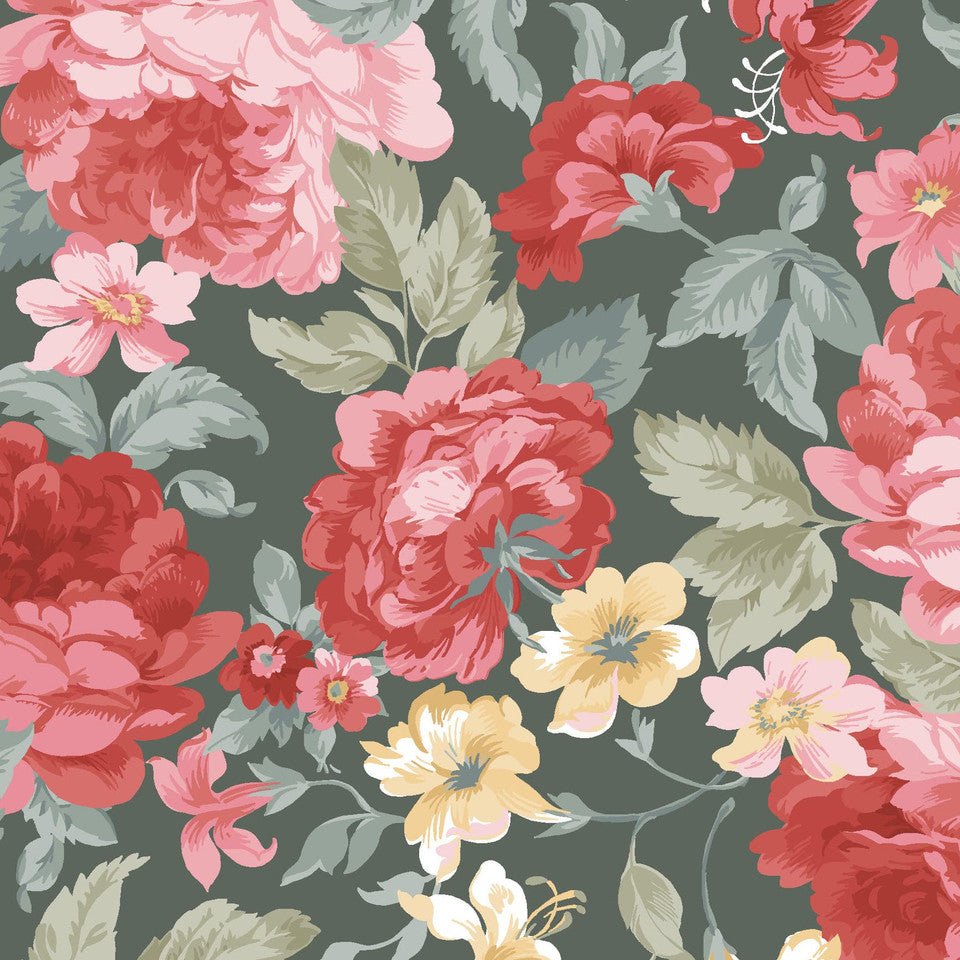 La Fleur Flannel Focal Floral Green Multi