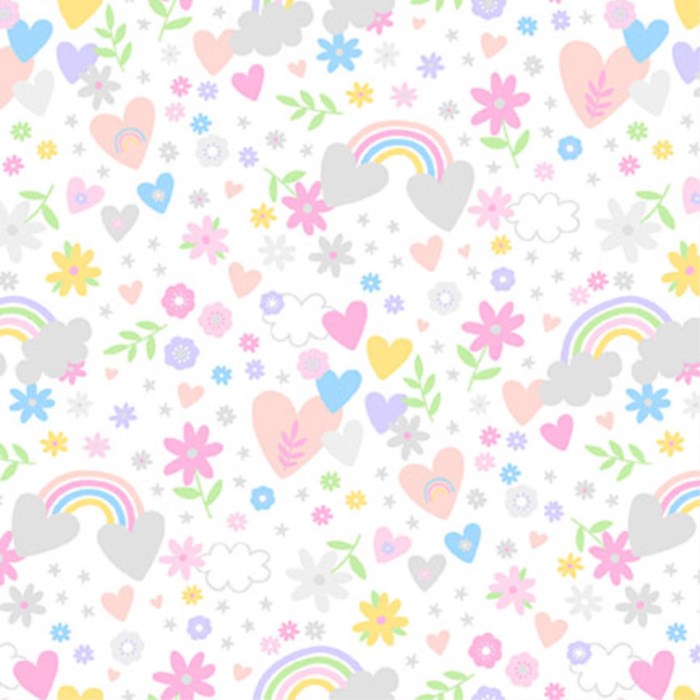 Playtime Flannel Hearts & Rainbows White - MASF10451F-W