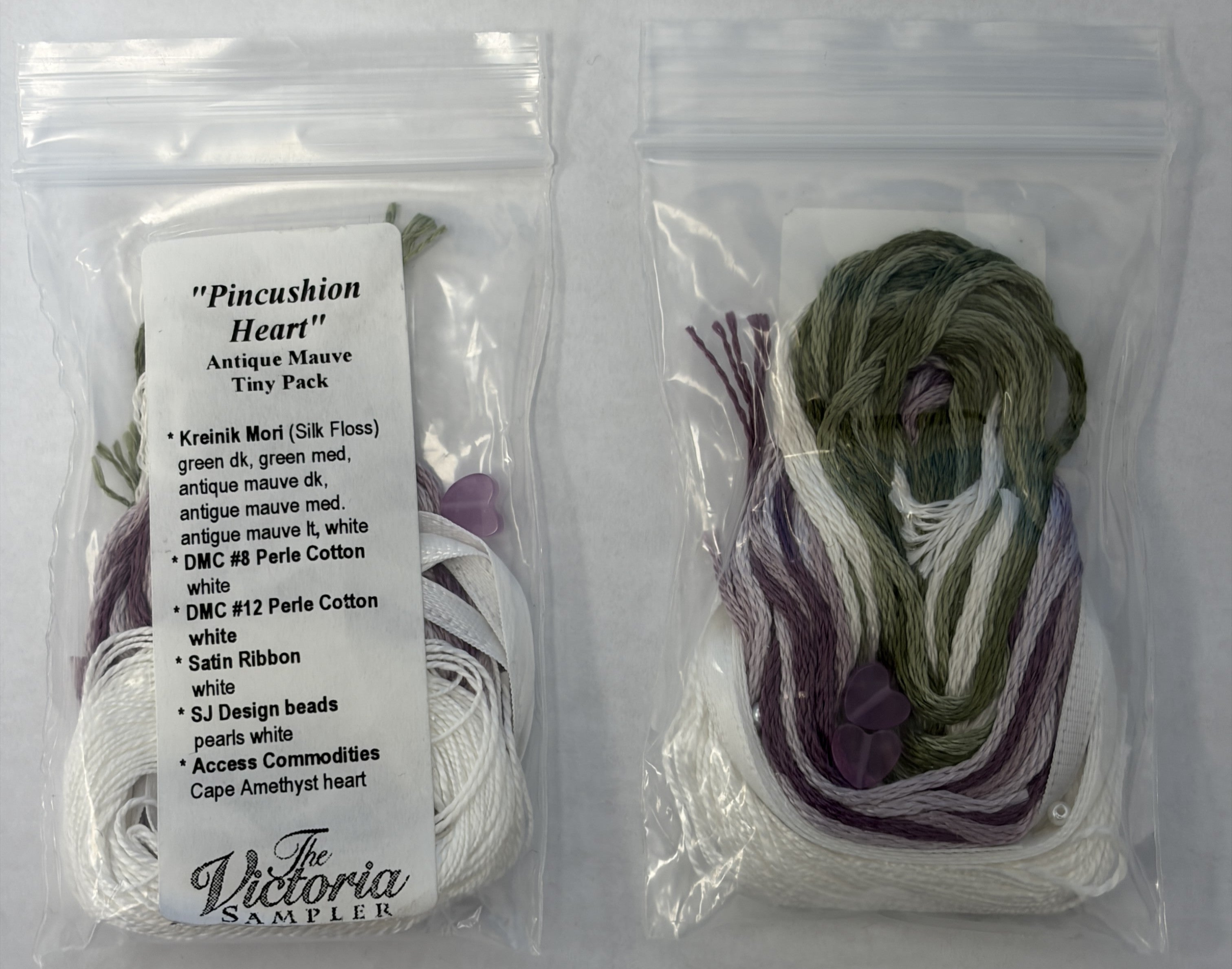 The Victoria Sampler - Pincushion Heart Antique Mauve Tiny Pack