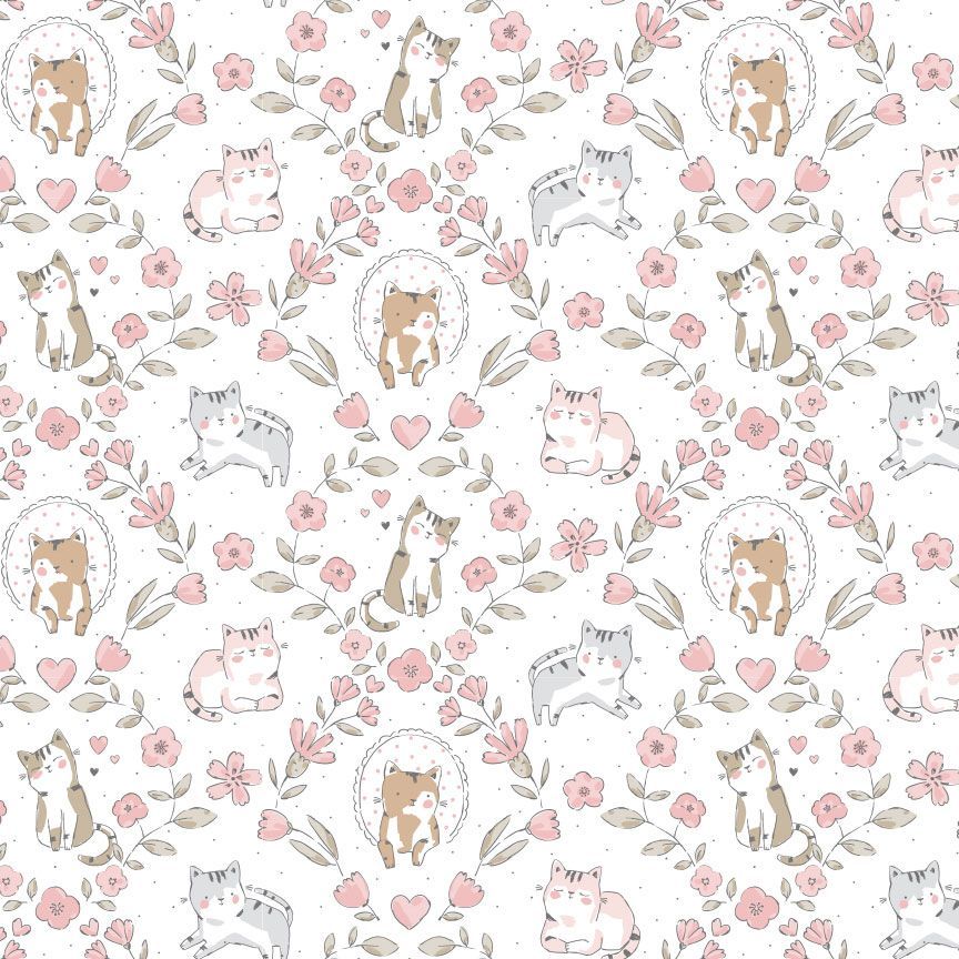 Purrfection Flannel Cat's Garden White