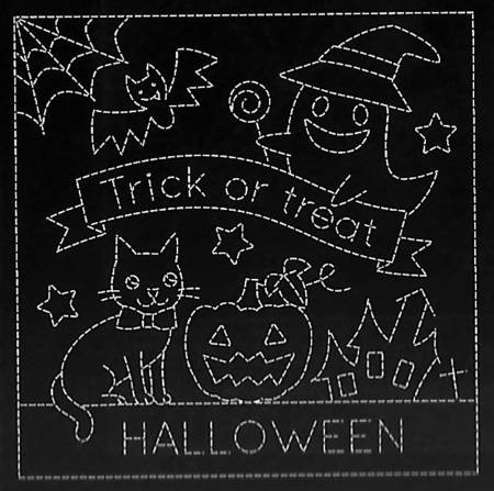 Sashiko Sampler Happy Halloween on Black  SC-9023