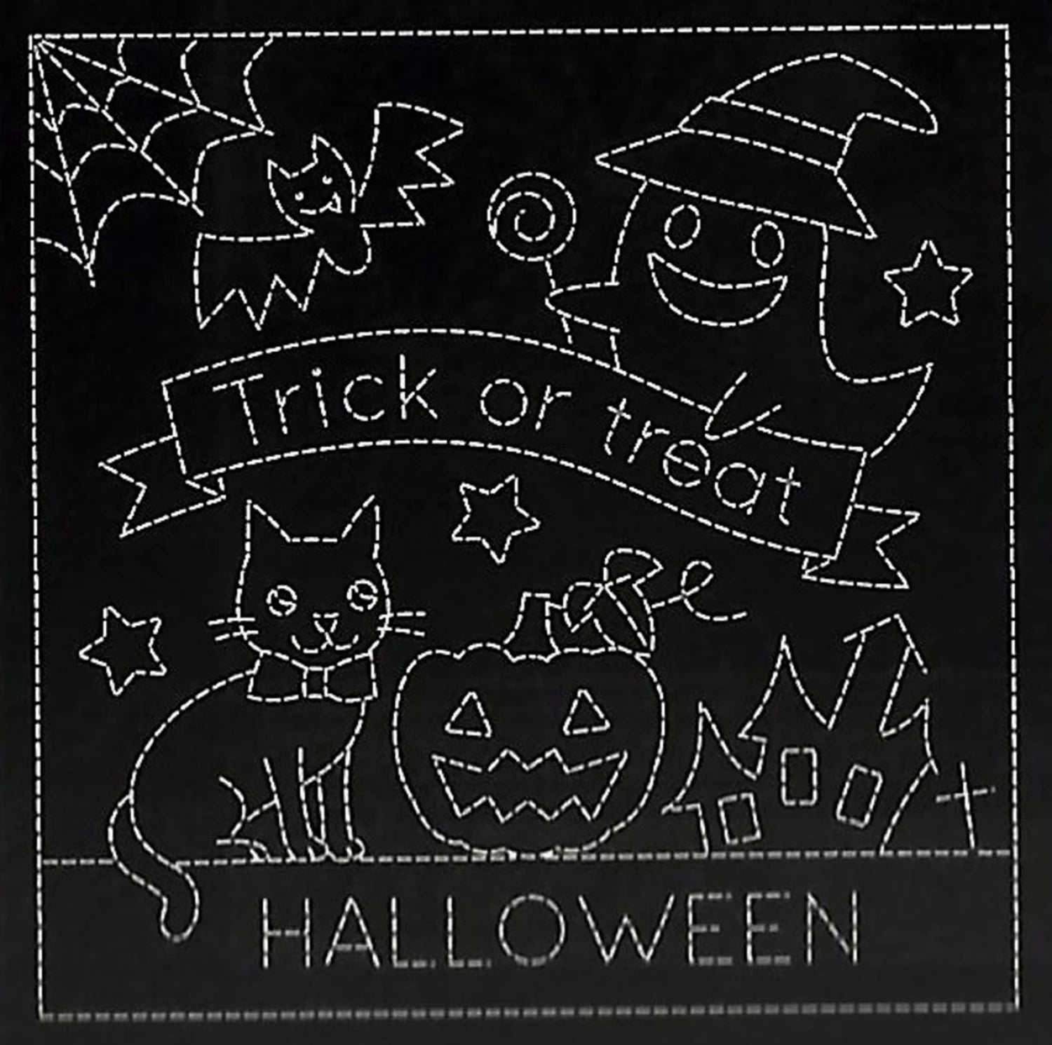 Sashiko Sampler Happy Halloween on Black