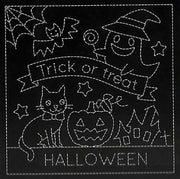 Sashiko Sampler Happy Halloween on Black