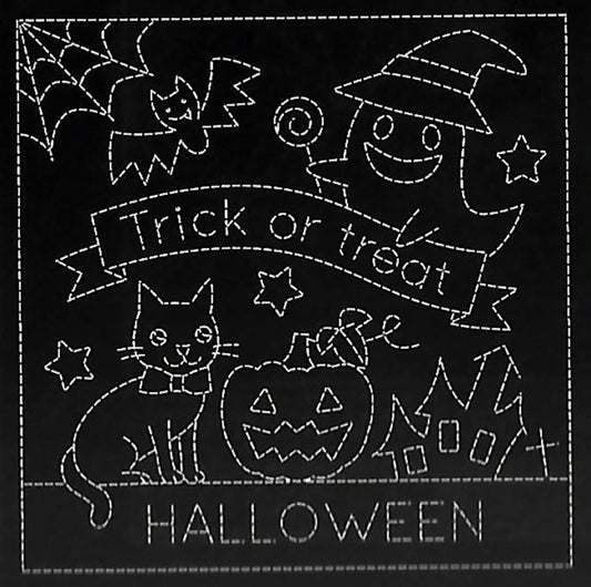 Sashiko Sampler Happy Halloween on Black