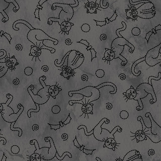 Spooky Stitches Cats & Bats Grey
