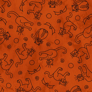 FQ Spooky Stitches Cats & Bats Orange