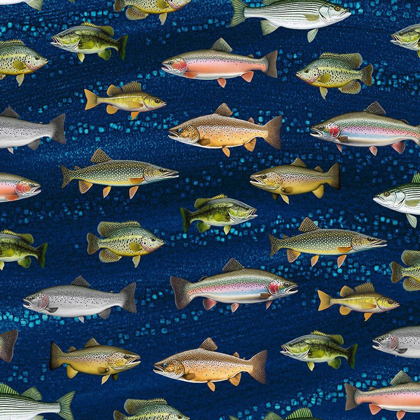 Cabin Rules Fish Blue